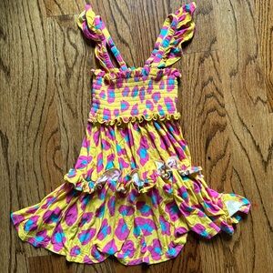 POSH PEANUT LEOPARD PRINT RUFFLE DRESS 🩷💛🩵